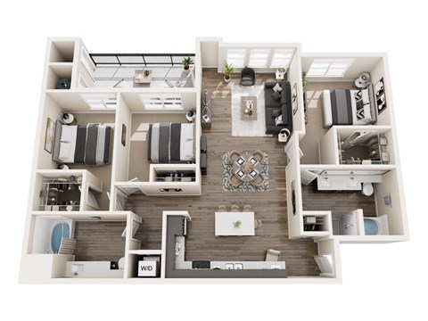 Floor plan for 3 beds, 2 baths, 1428 sqft